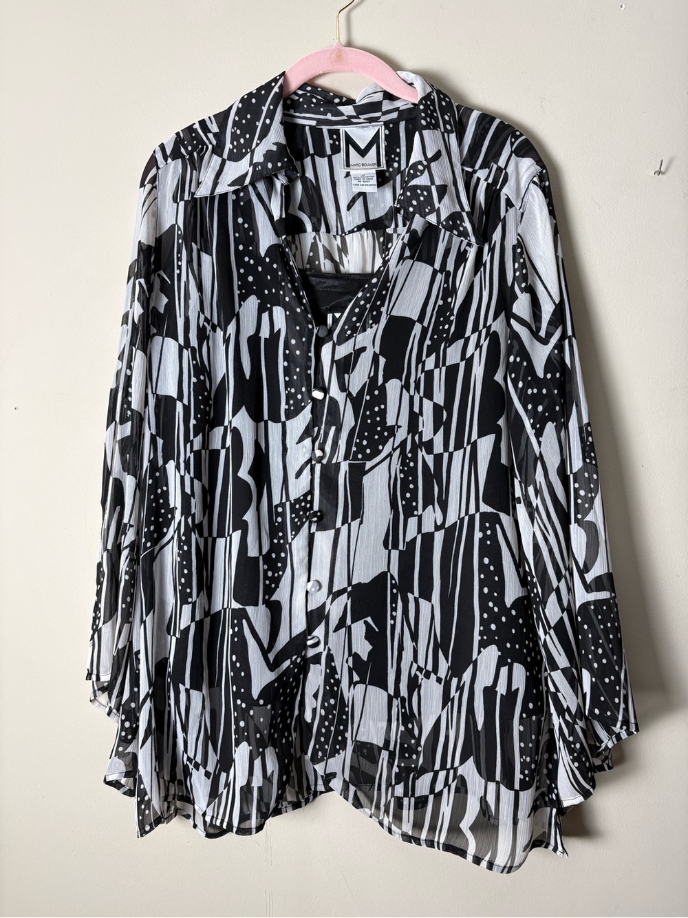 Marc Bouwer Black & White Abstract Blouse with Sleeve Detail M